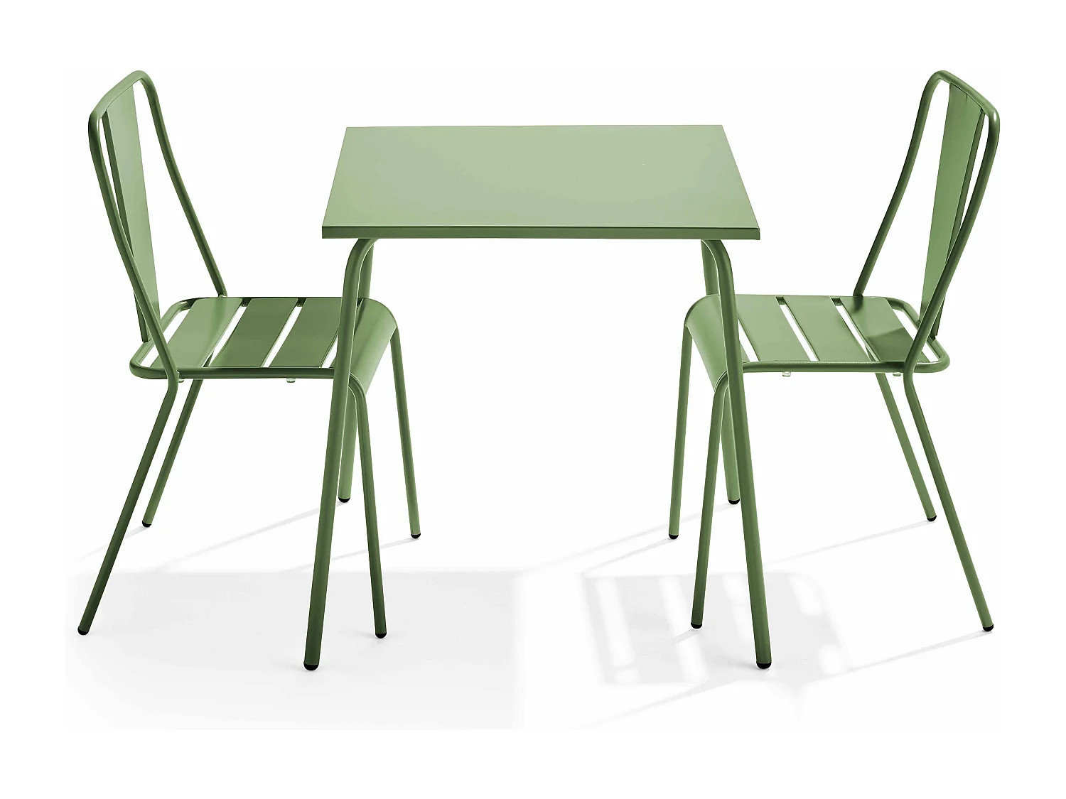 Ensemble table de jardin carrée et 2 chaises bistrot vert cactus - Palavas