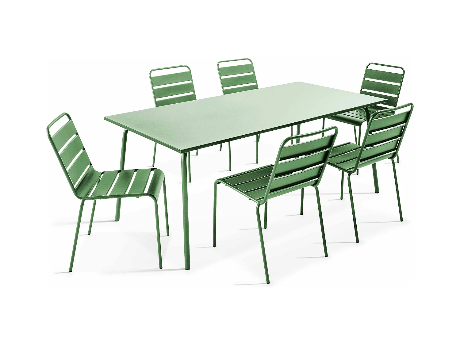 Ensemble table de jardin et 6 chaises en métal vert cactus  - Palavas