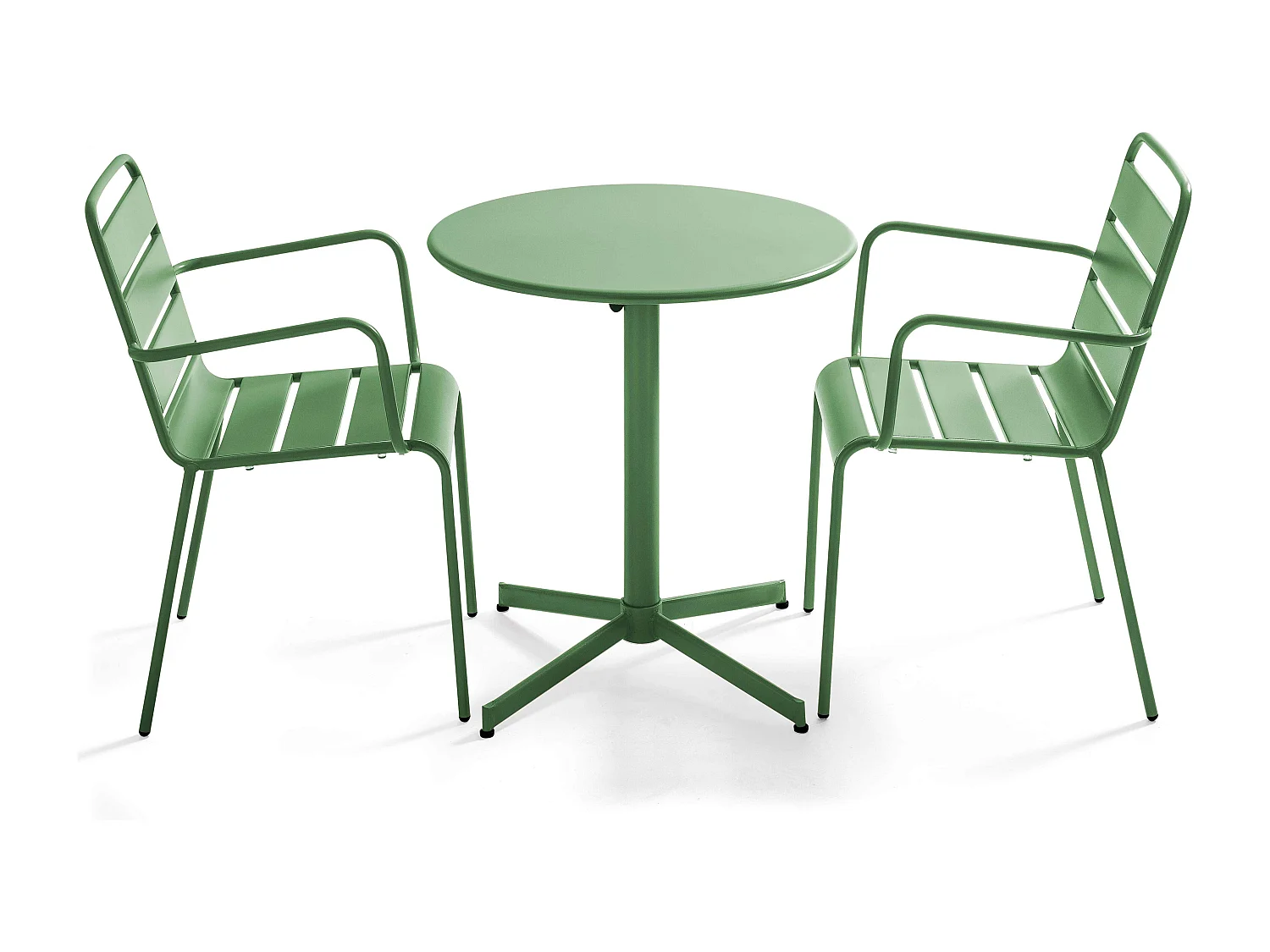 Ensemble table de jardin et 2 fauteuils métal vert cactus - Palavas