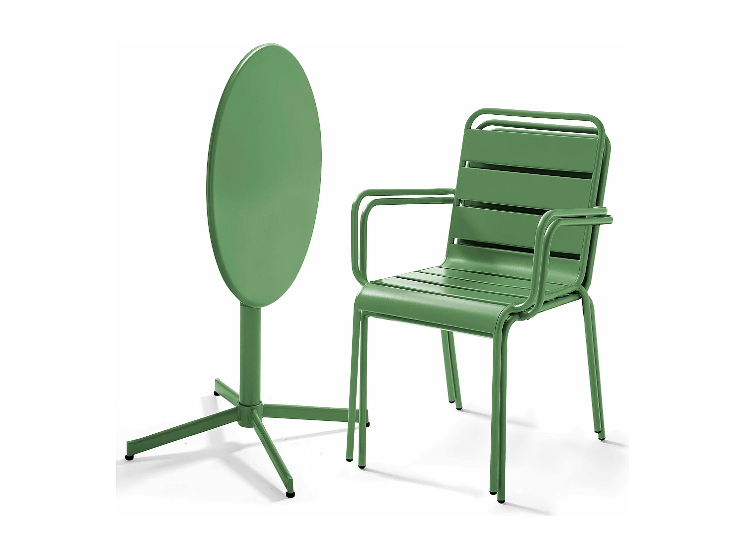 Ensemble table de jardin et 2 fauteuils métal vert cactus - Palavas