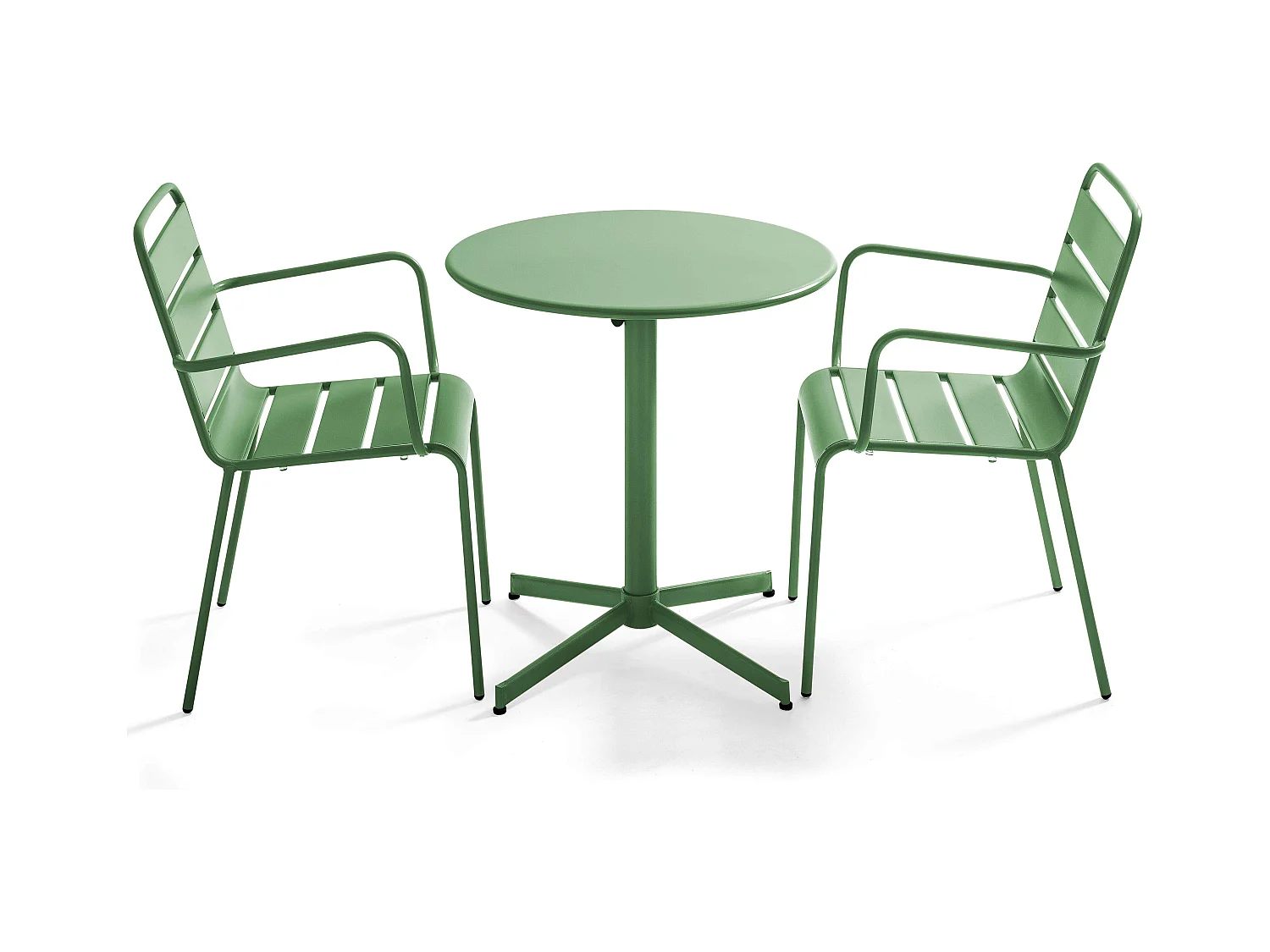Ensemble table de jardin et 2 fauteuils métal vert cactus - Palavas