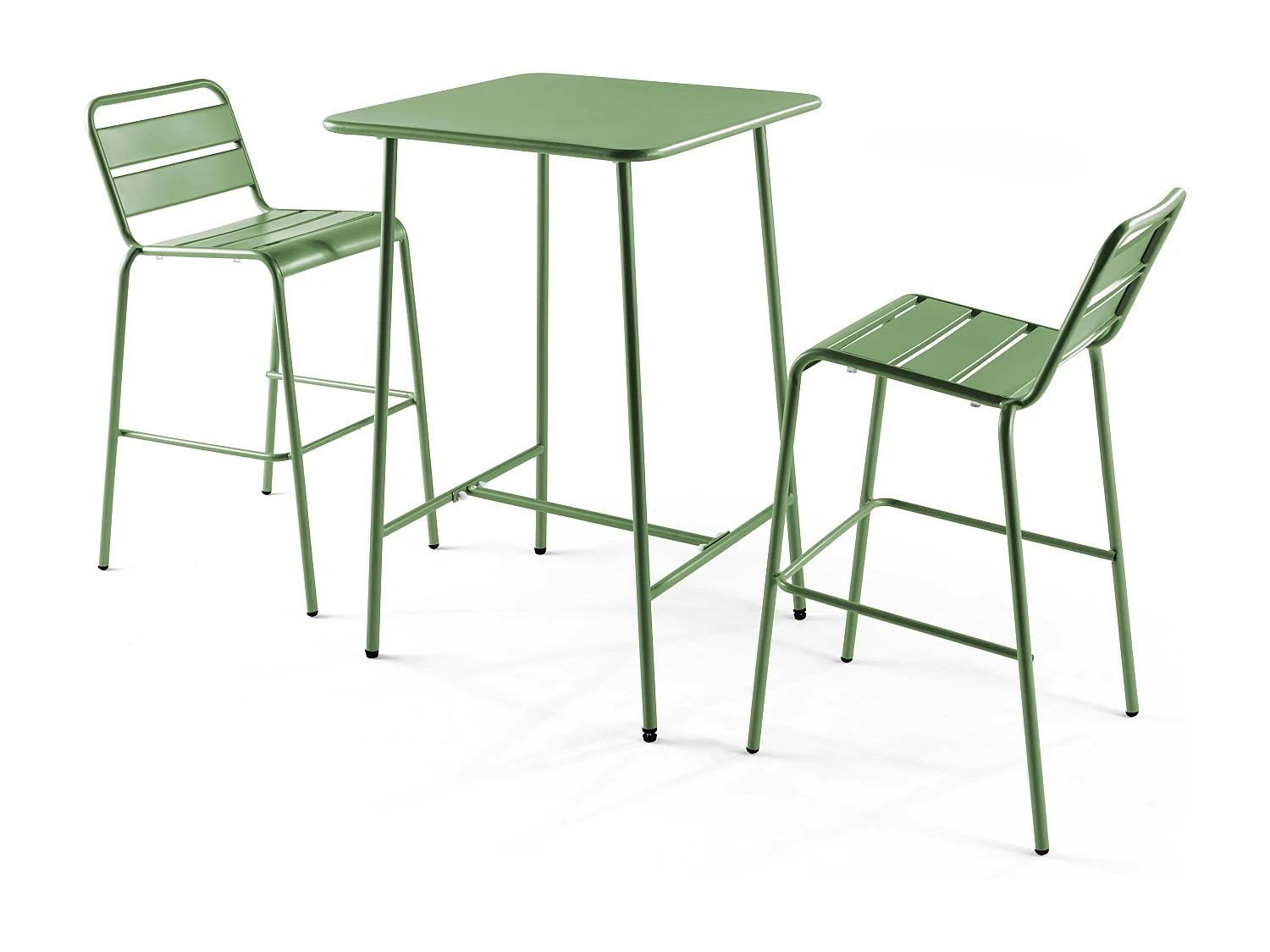 Ensemble table de bar et 2 chaises hautes en métal vert cactus - Palavas