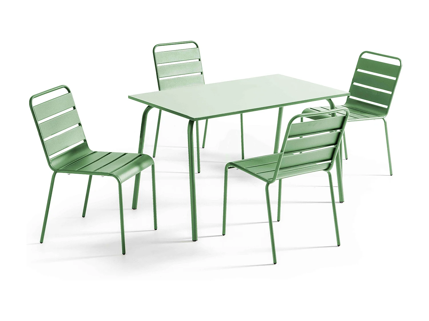 Ensemble table de jardin en métal et 4 chaises vert cactus - Palavas