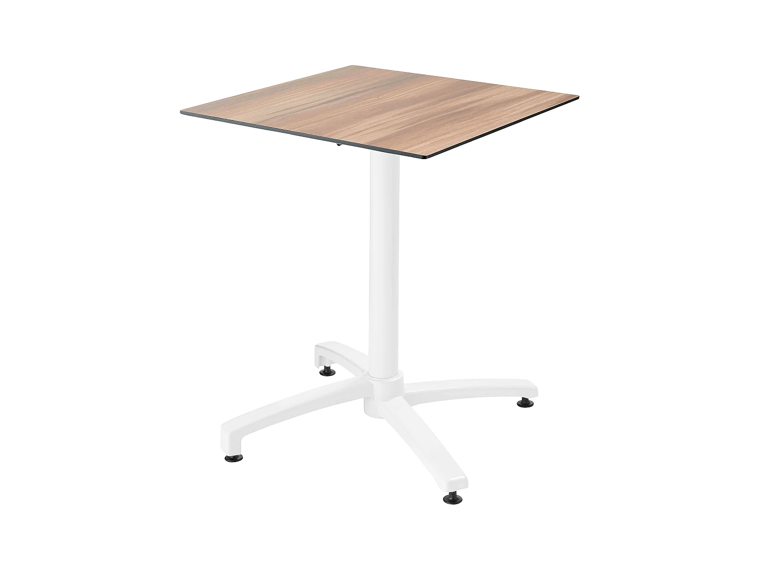 Set van een donker eiken gelamineerde tuintafel en 2 grijze fauteuils