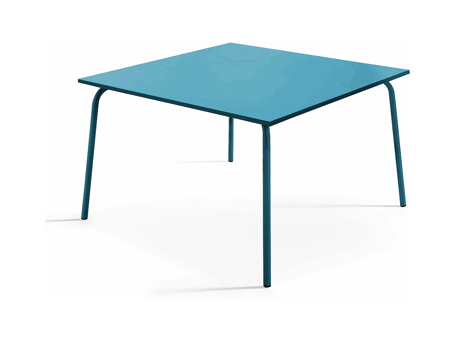 Ensemble table de jardin carrée et 4 bancs en métal bleu pacific - Palavas