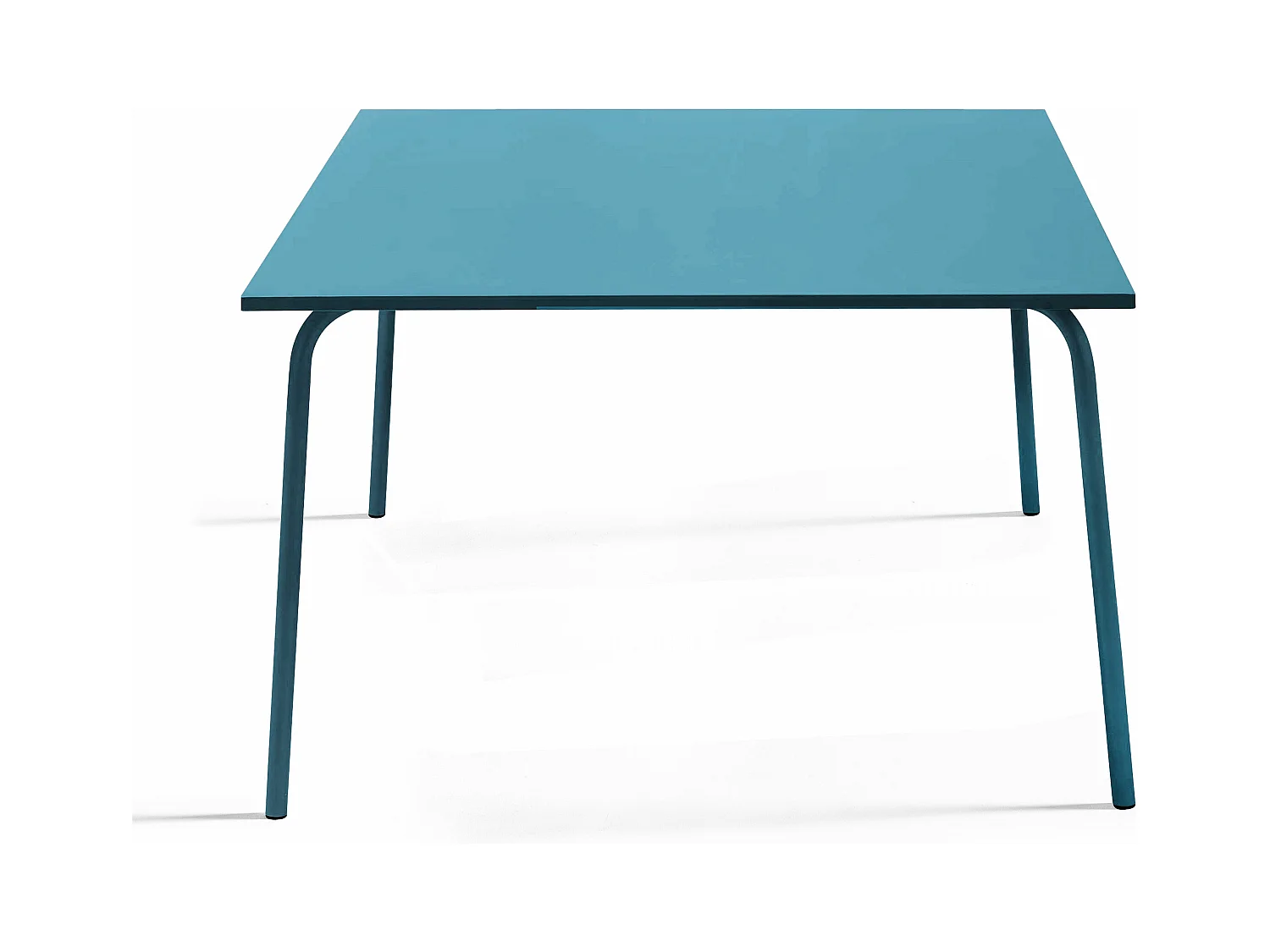 Ensemble table de jardin carrée et 4 bancs en métal bleu pacific - Palavas