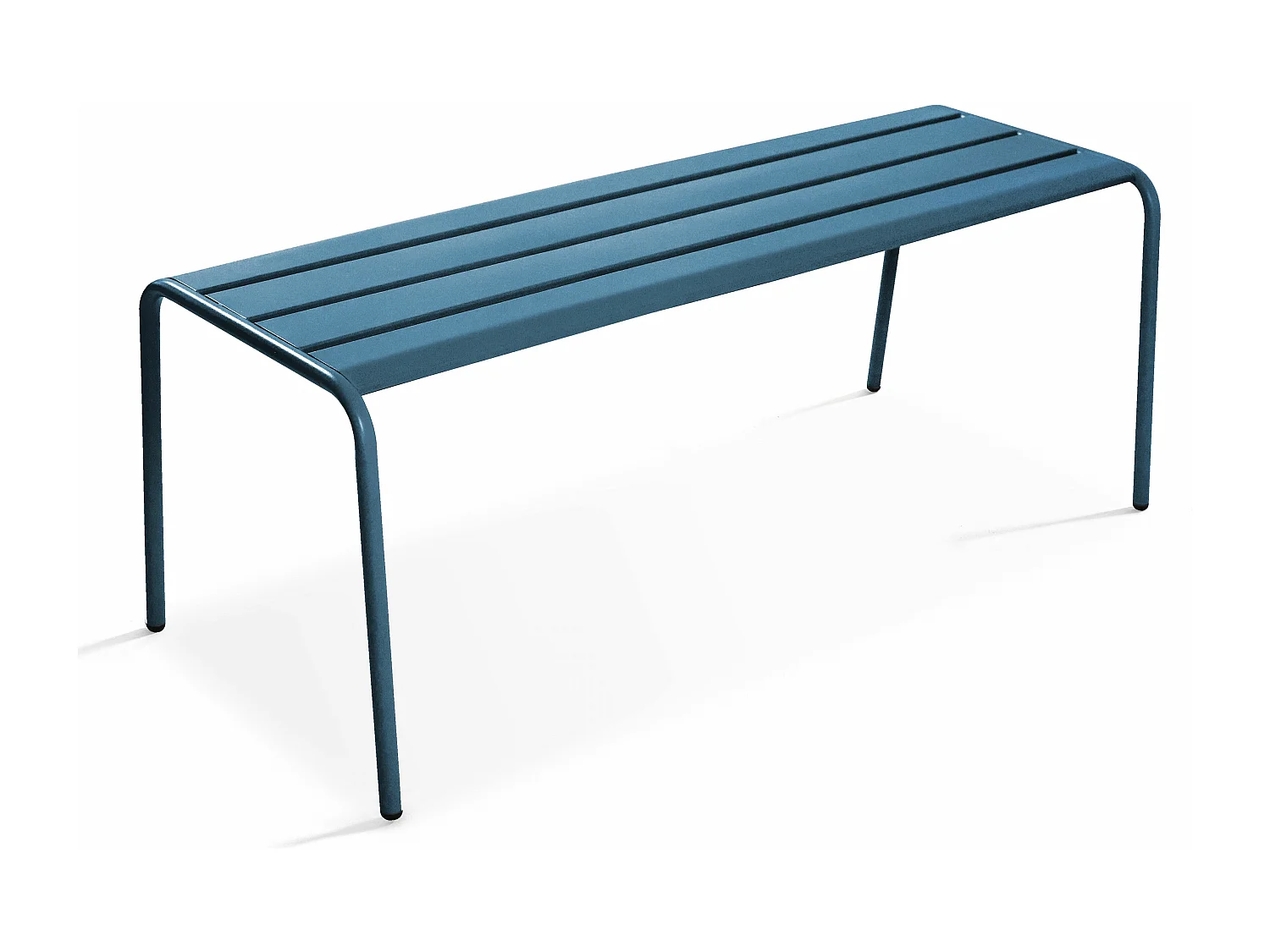 Ensemble table de jardin carrée et 4 bancs en métal bleu pacific - Palavas