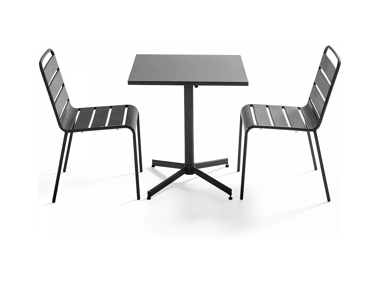 Ensemble table de jardin carrée et 2 chaises métal gris - Palavas
