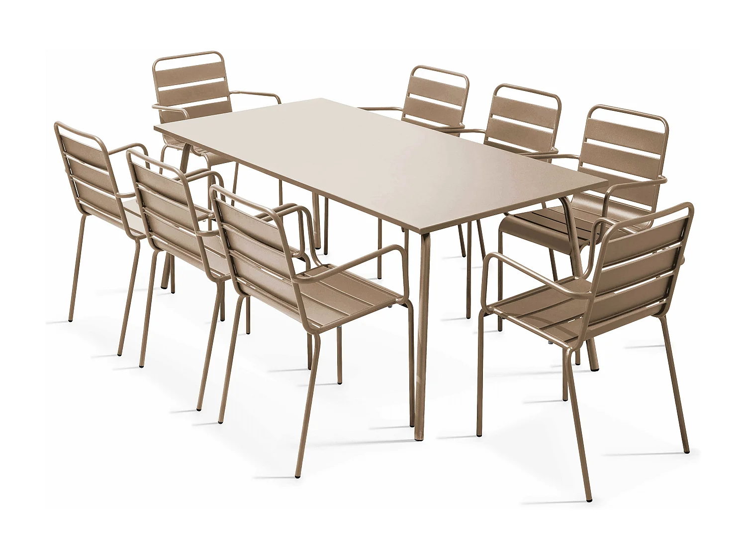 Ensemble table de jardin et 8 fauteuils en métal taupe  - Palavas