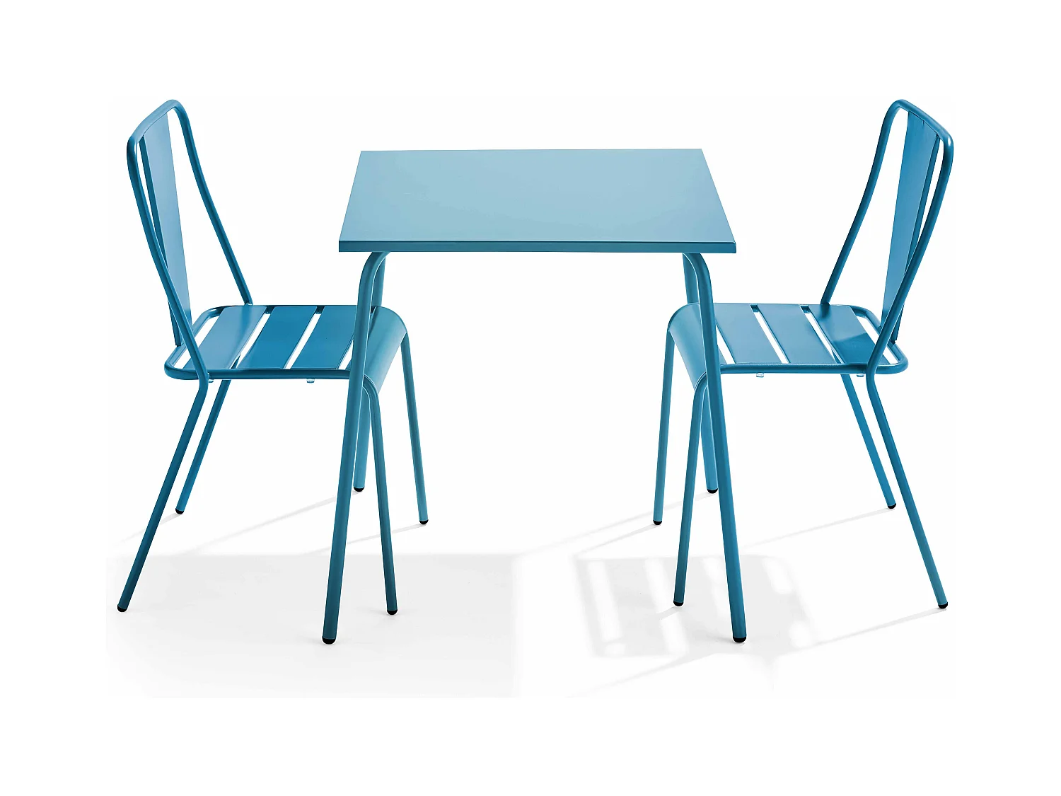 Ensemble table de jardin carrée et 2 chaises bistrot bleu pacific - Palavas