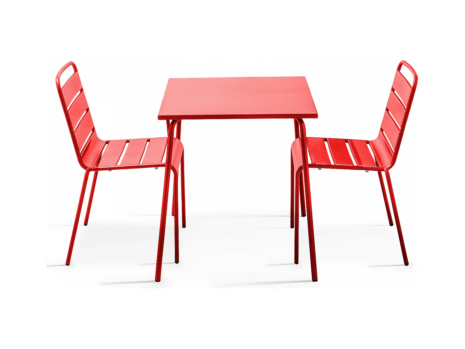 Ensemble table de jardin carrée et 2 chaises acier rouge - Palavas