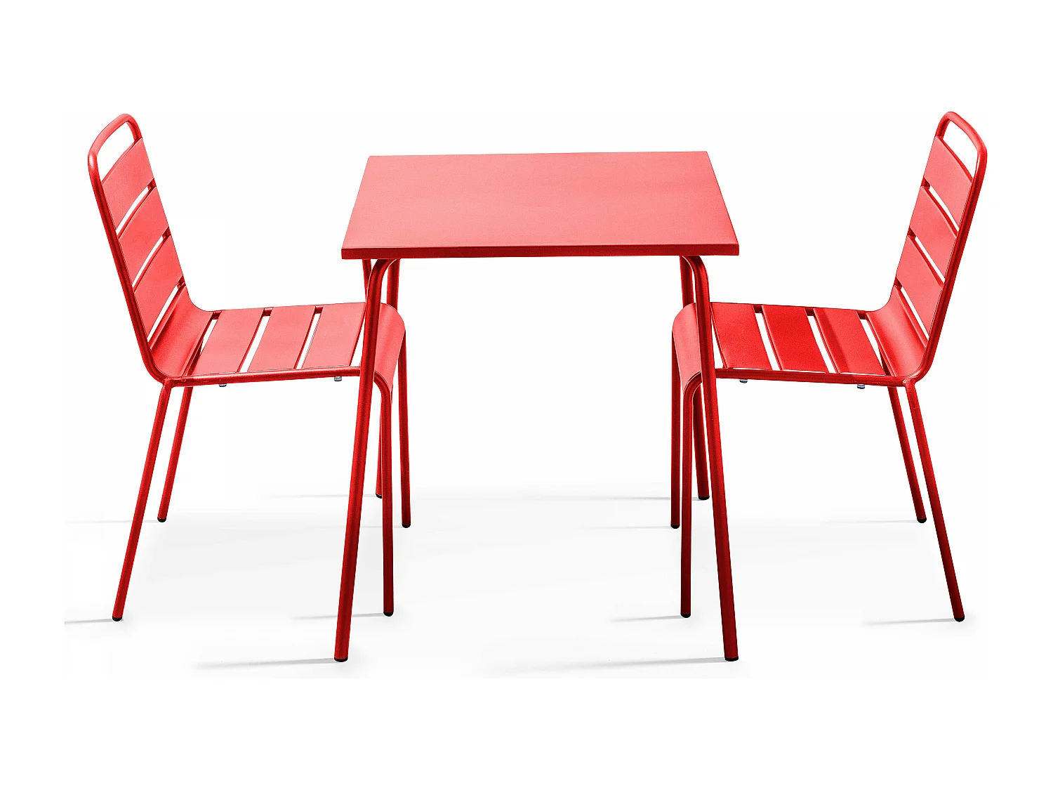 Ensemble table de jardin carrée et 2 chaises acier rouge - Palavas