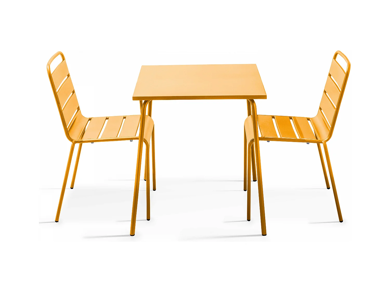 Ensemble table de jardin carrée et 2 chaises acier jaune - Palavas