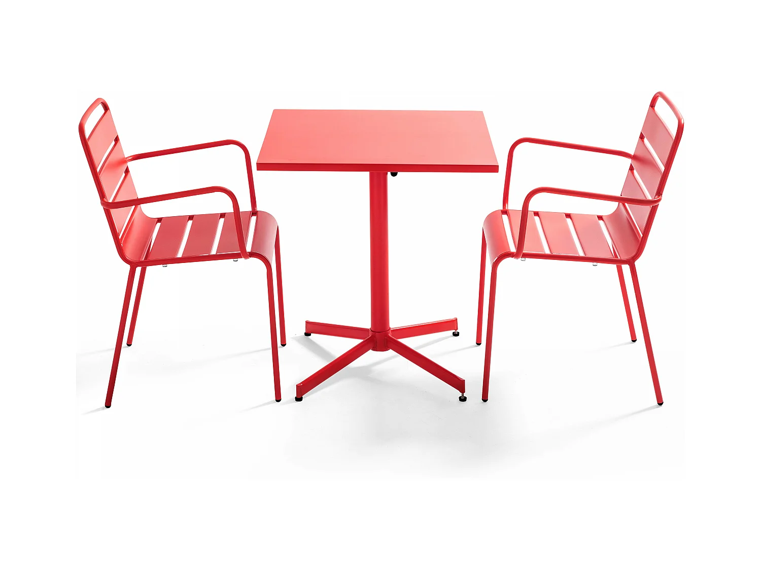 Ensemble table de jardin bistrot et 2 fauteuils métal rouge - Palavas