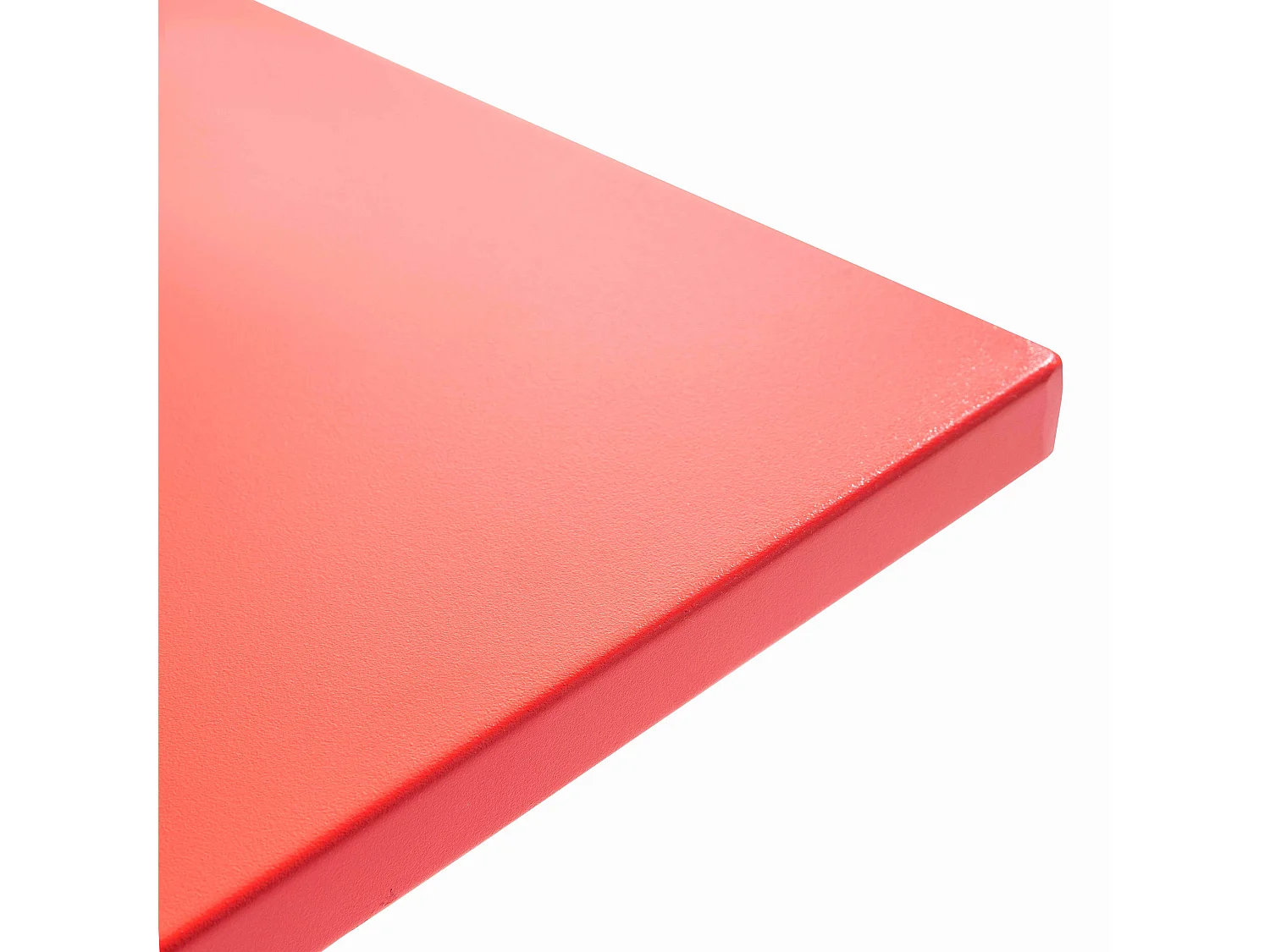 Set van een vierkante tuin tafel en 2 rode fauteuils