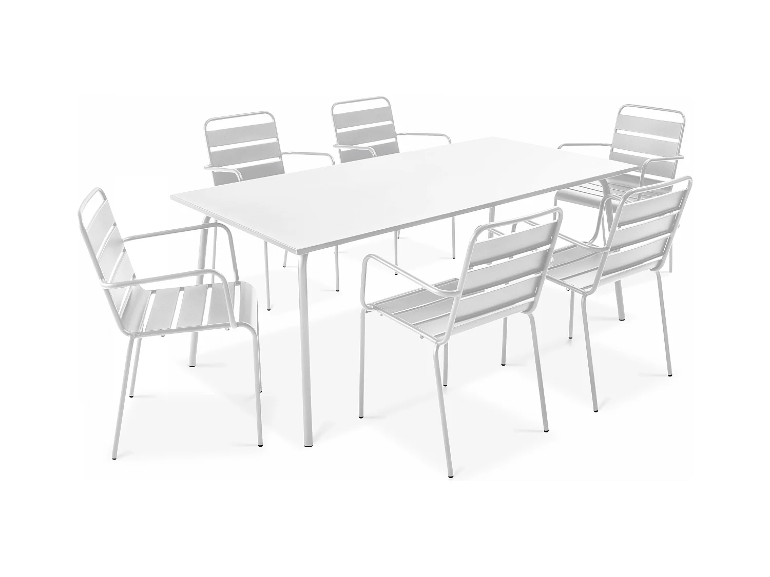 Ensemble table de jardin et 6 fauteuils en métal blanc - Palavas