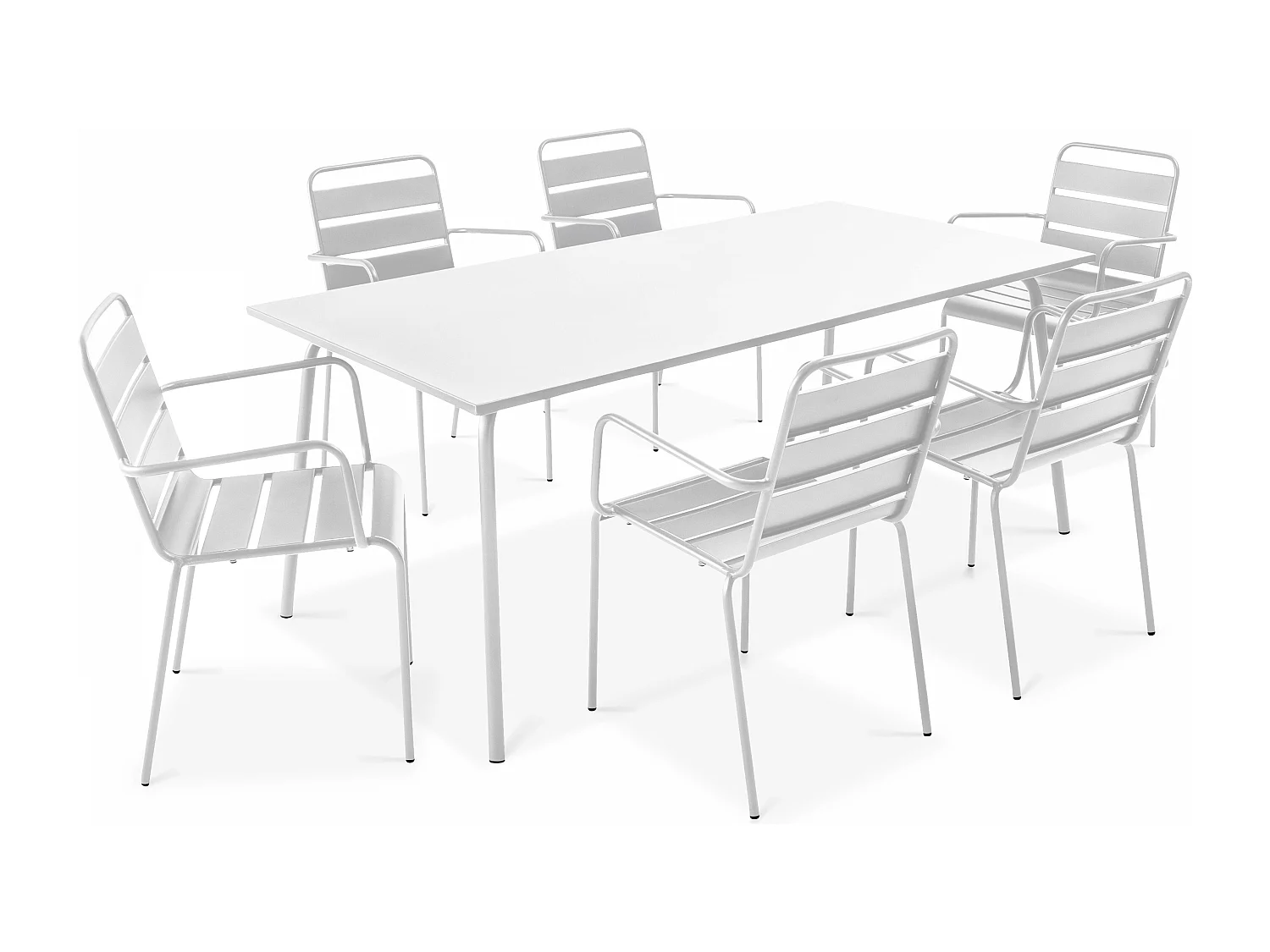 Ensemble table de jardin et 6 fauteuils en métal blanc - Palavas