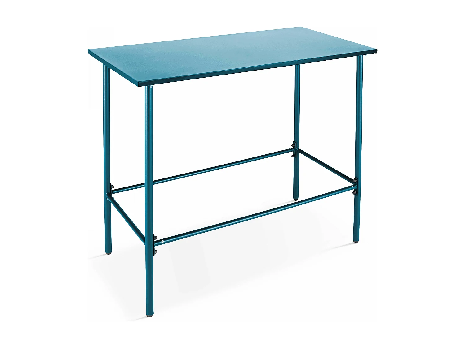 Set hoge tafel en 4 barkrukken in blauw pacific metaal