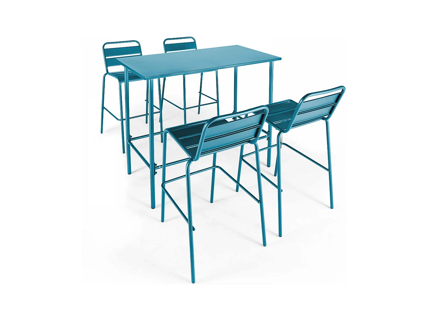 Ensemble table haute et 4 chaises de bar en métal bleu pacific - Palavas