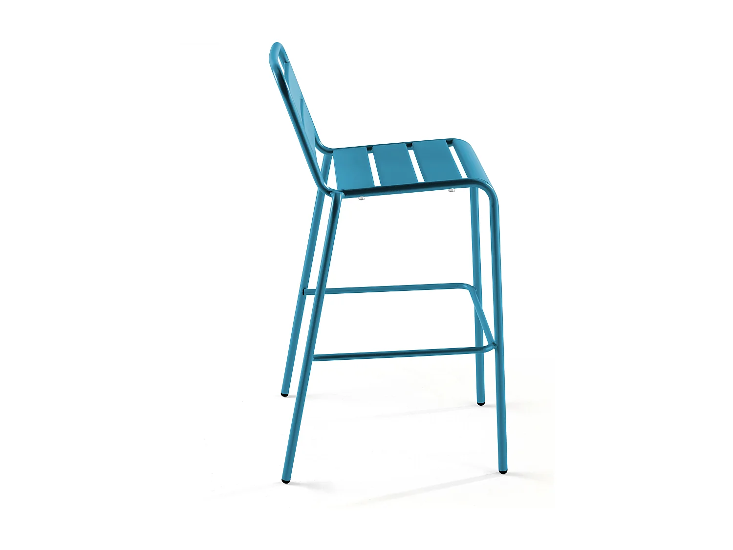 Set hoge tafel en 4 barkrukken in blauw pacific metaal