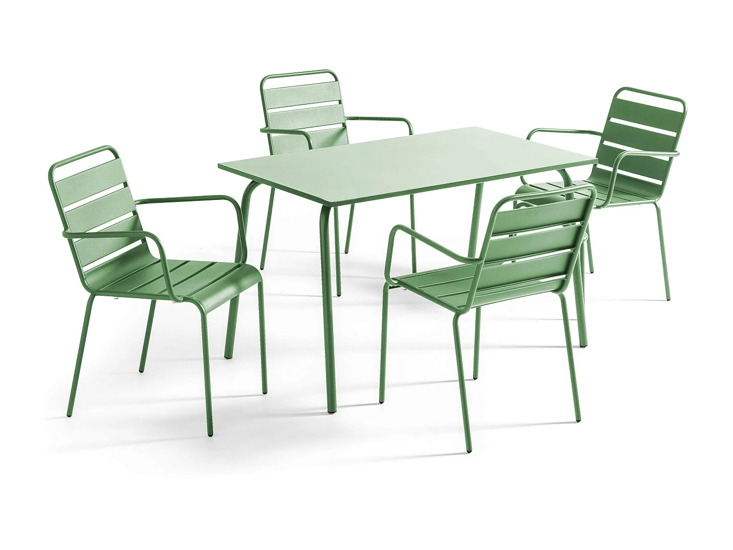 Ensemble table de jardin et 4 fauteuils en métal vert cactus - Palavas