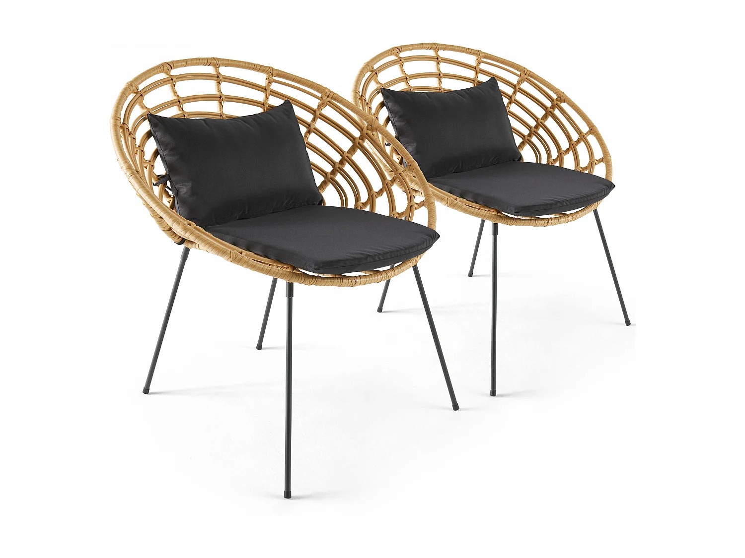Lot de 2 fauteuils de jardin rond en résine tressée