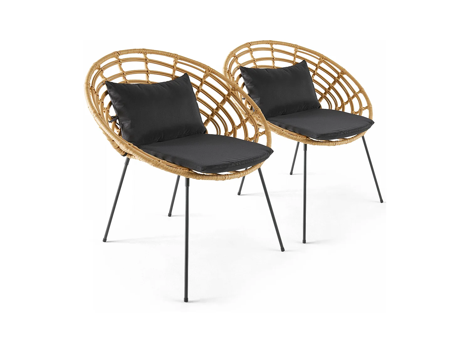 Lot de 2 fauteuils de jardin rond en résine tressée