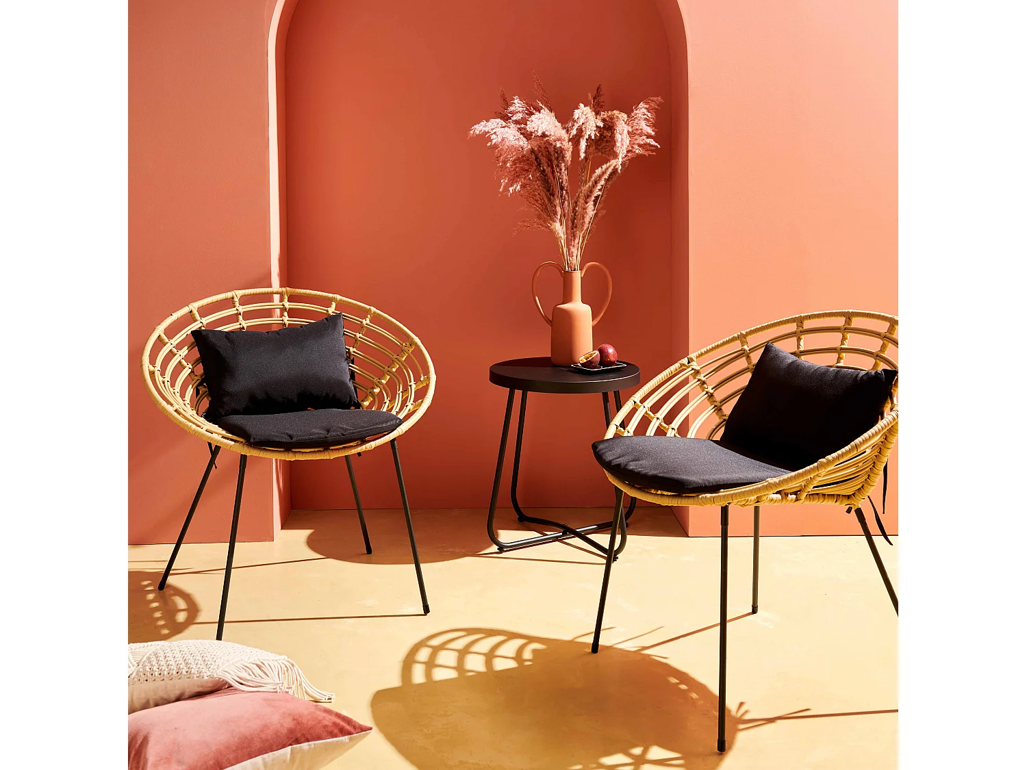 Lot de 2 fauteuils de jardin rond en résine tressée