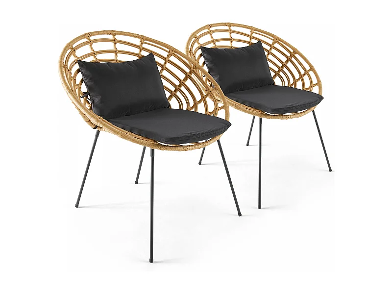 Lot de 2 fauteuils de jardin rond en résine tressée