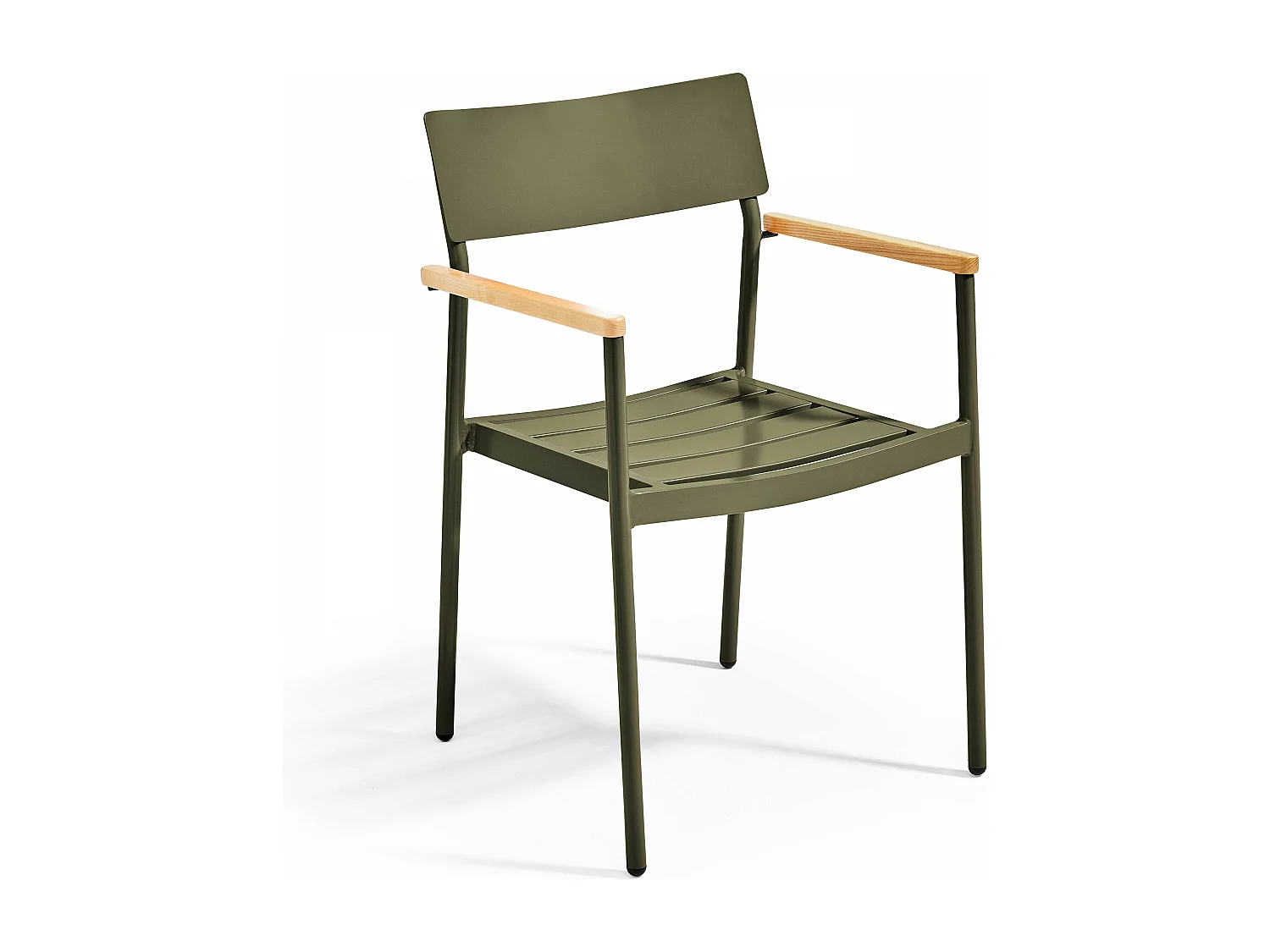Fauteuil de jardin en aluminium et bois vert kaki