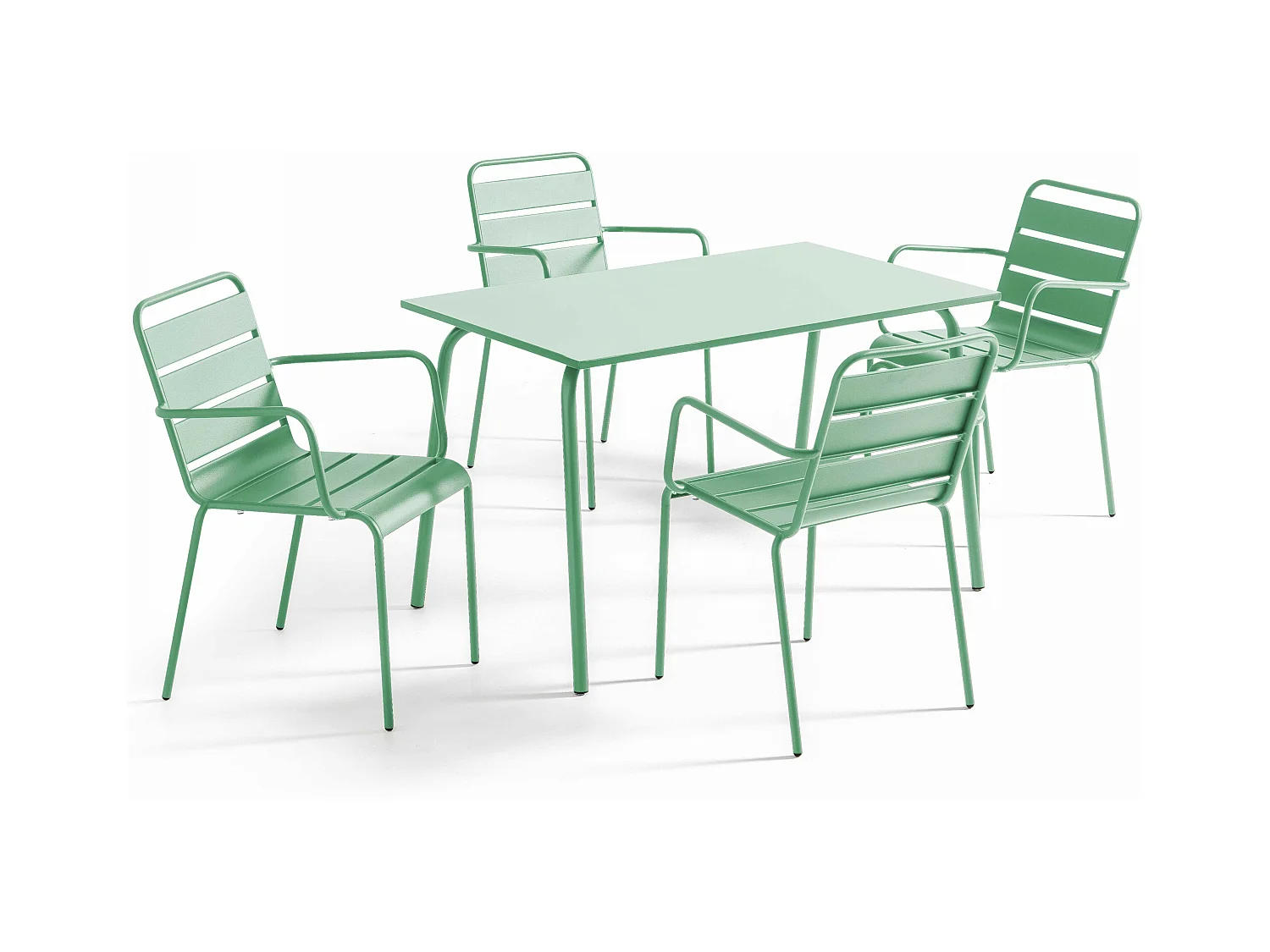 Ensemble table de jardin et 4 fauteuils en métal vert sauge - Palavas