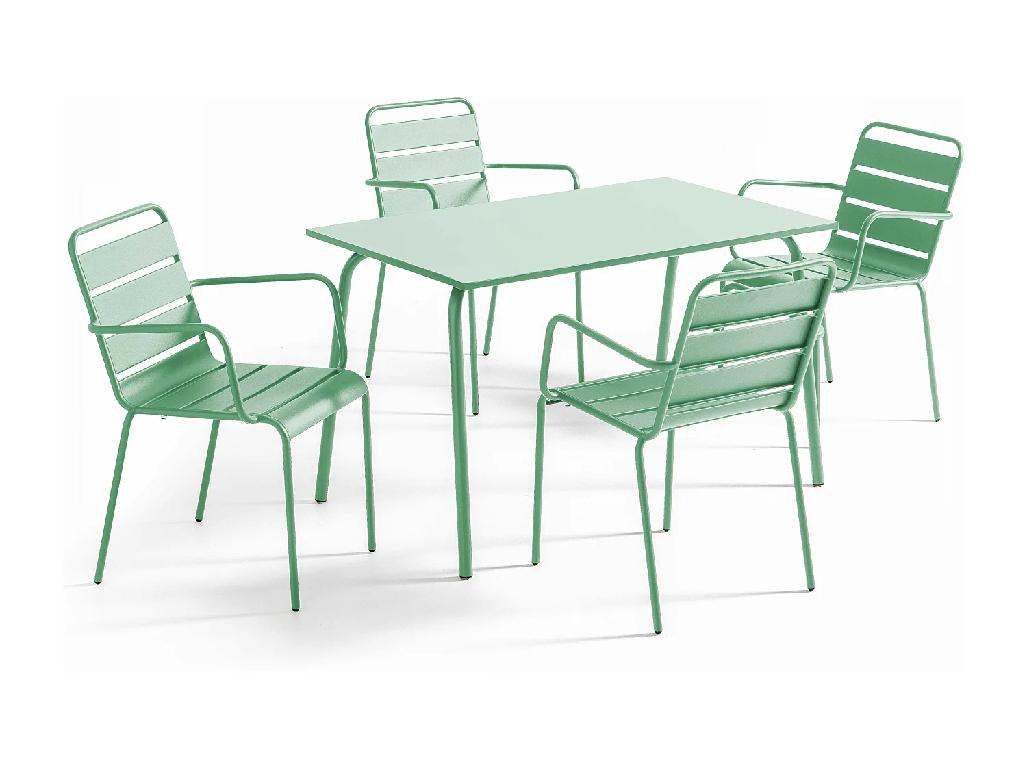 Ensemble table de jardin et 4 fauteuils en métal vert sauge - Palavas