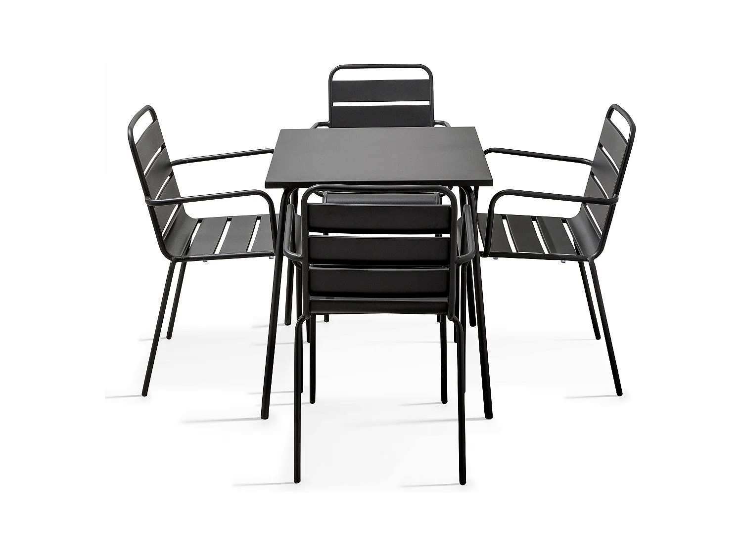 Ensemble table de jardin carrée et 4 fauteuils acier gris - Palavas