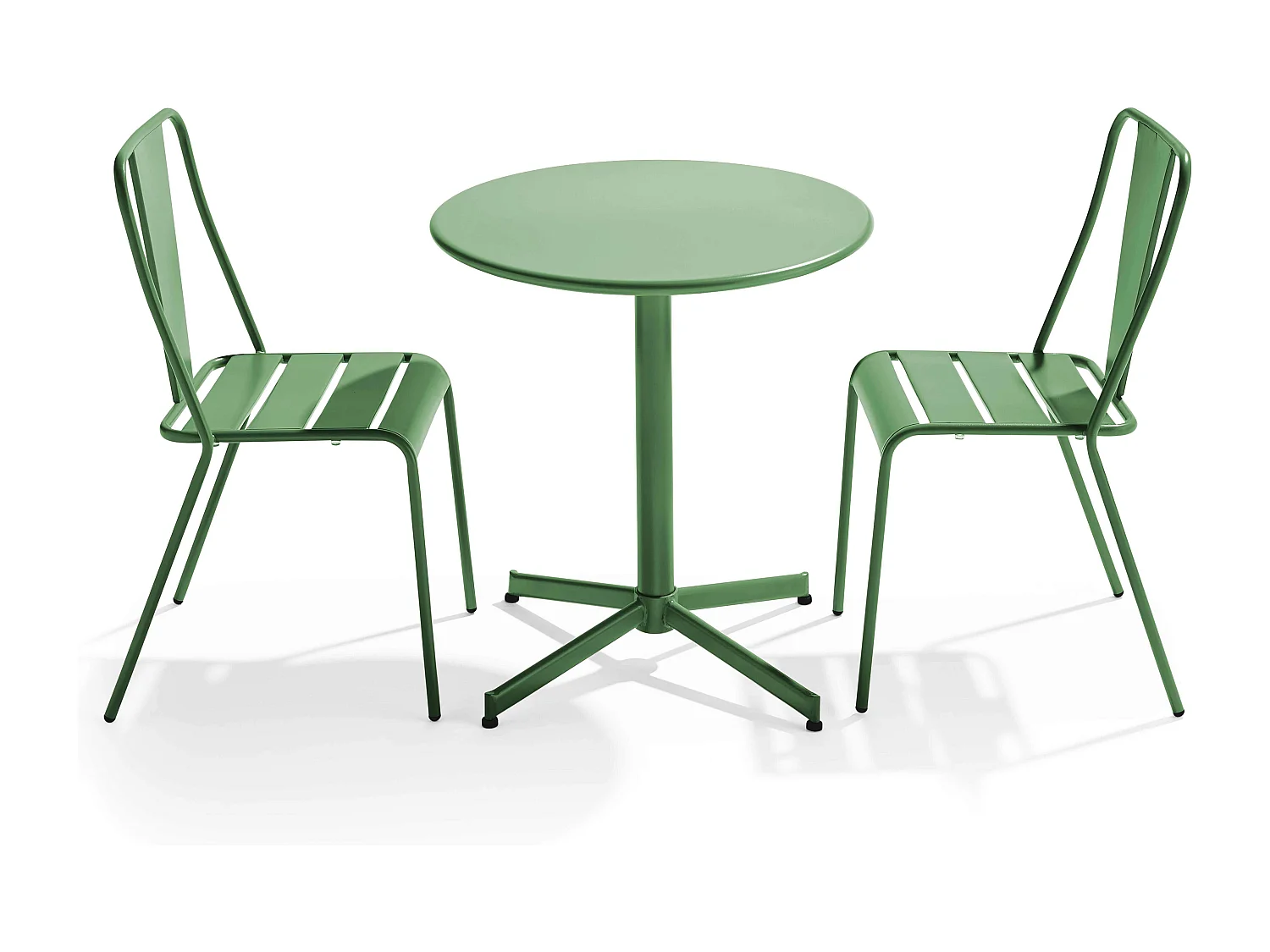 Ensemble table ronde et 2 chaises de jardin en métal vert cactus - Palavas