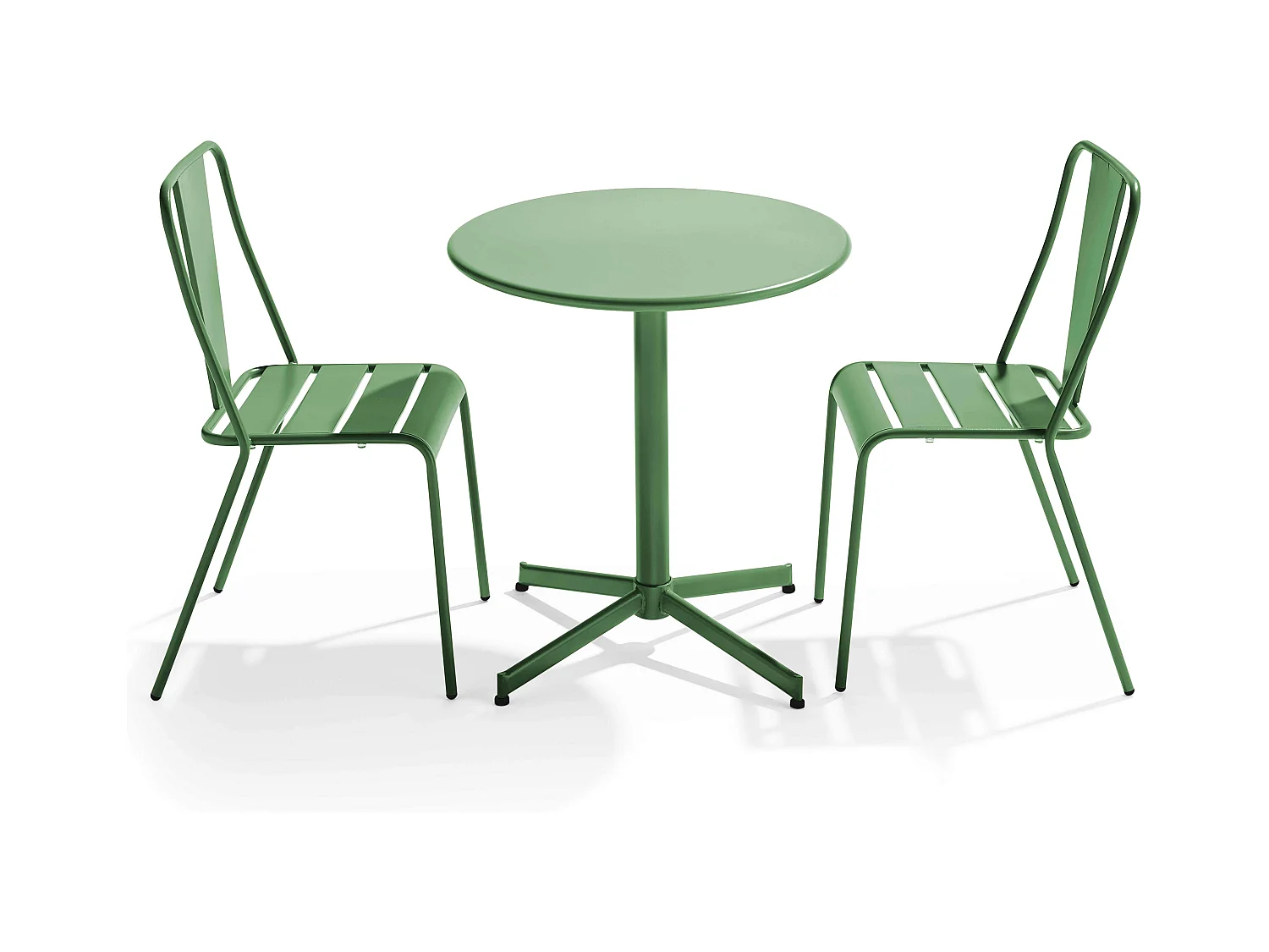 Ensemble table ronde et 2 chaises de jardin en métal vert cactus - Palavas