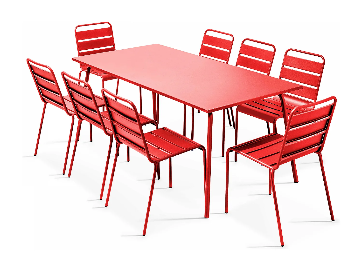 Ensemble table de jardin et 8 chaises en métal rouge - Palavas