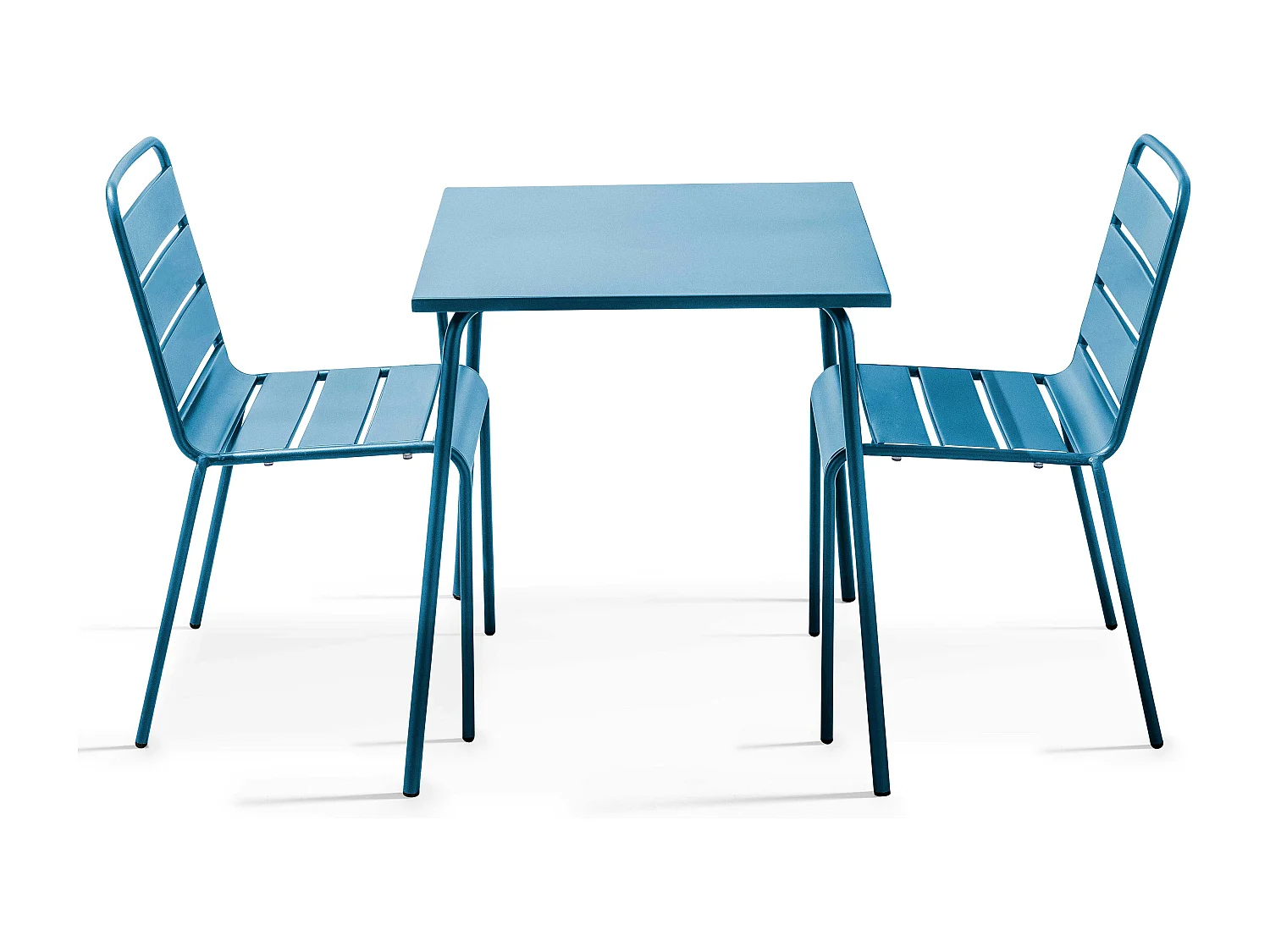 Set tuintafel en 2 blauwe stalen stoelen Pacific