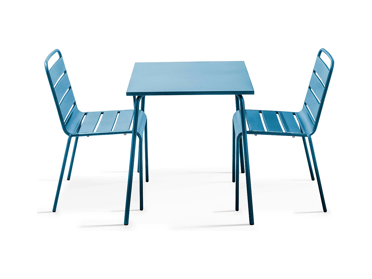 Ensemble table de jardin carrée et 2 chaises acier bleu pacific - Palavas
