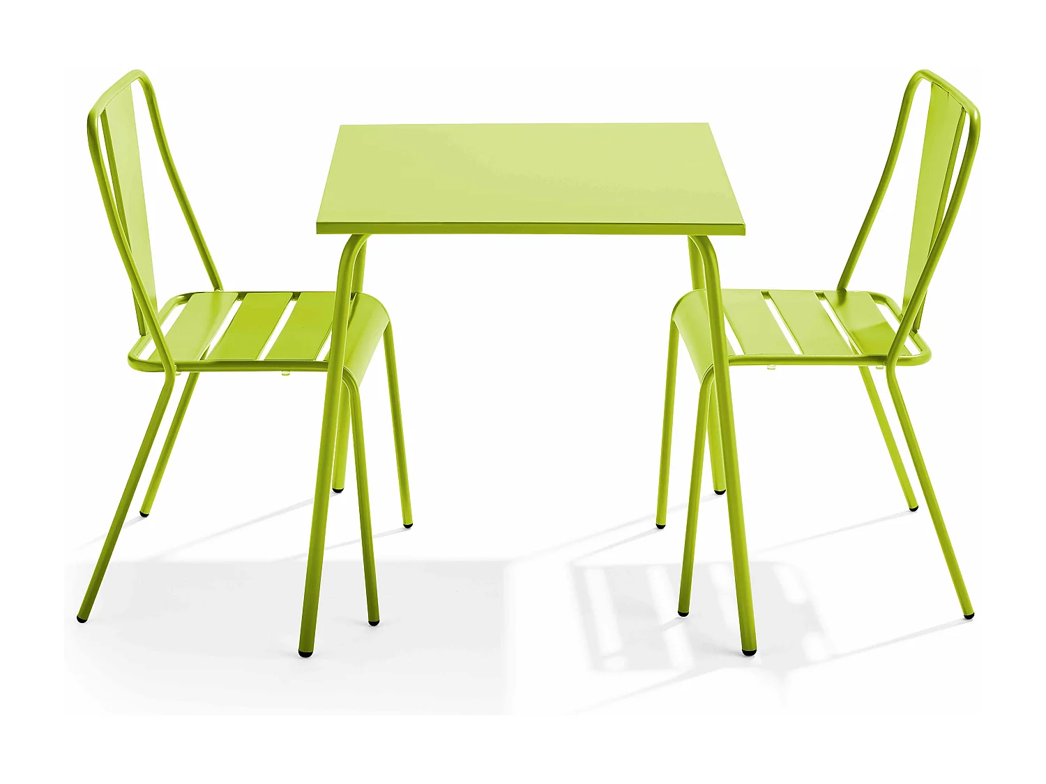 Ensemble table de jardin carrée et 2 chaises bistrot vert - Palavas