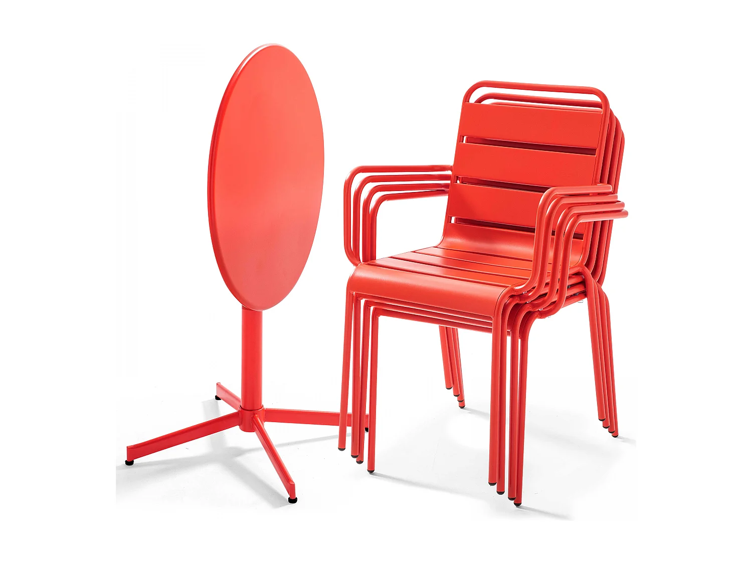 Ensemble table de jardin et 4 fauteuils métal rouge - Palavas
