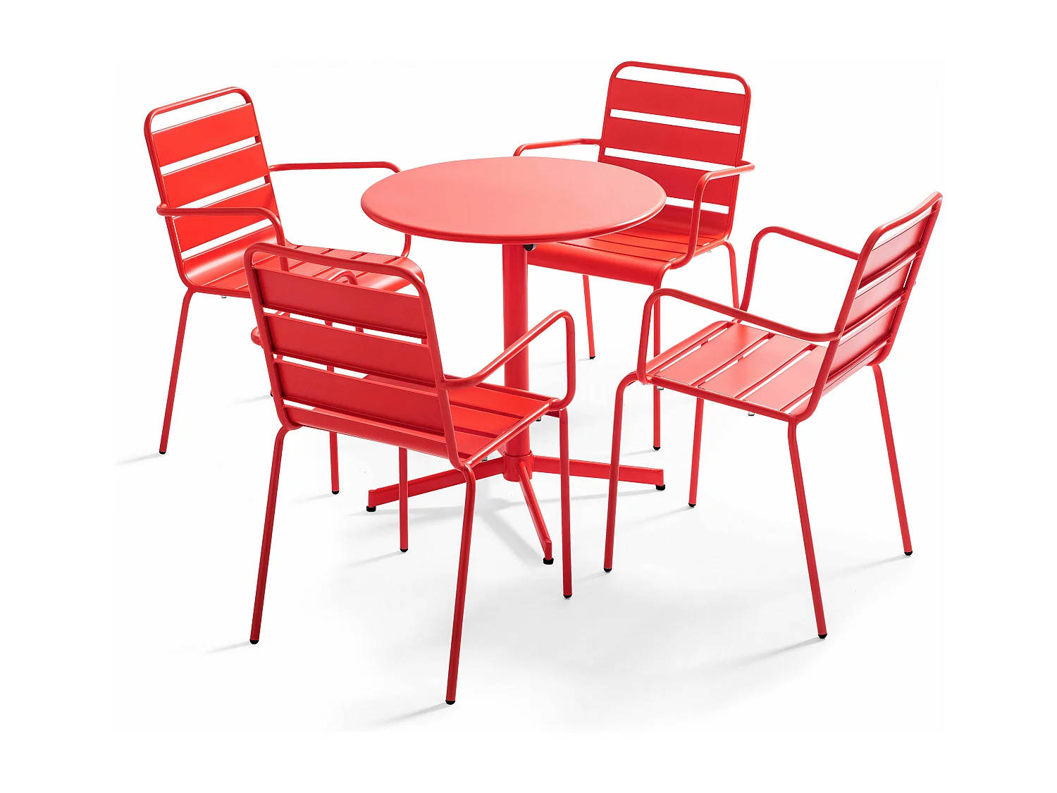 Ensemble table de jardin et 4 fauteuils métal rouge - Palavas