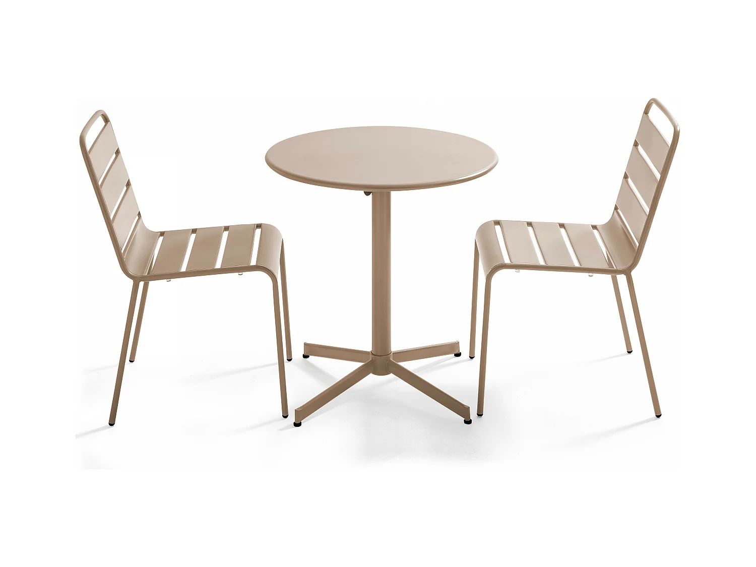 Ensemble table de jardin ronde et 2 chaises métal taupe - Palavas