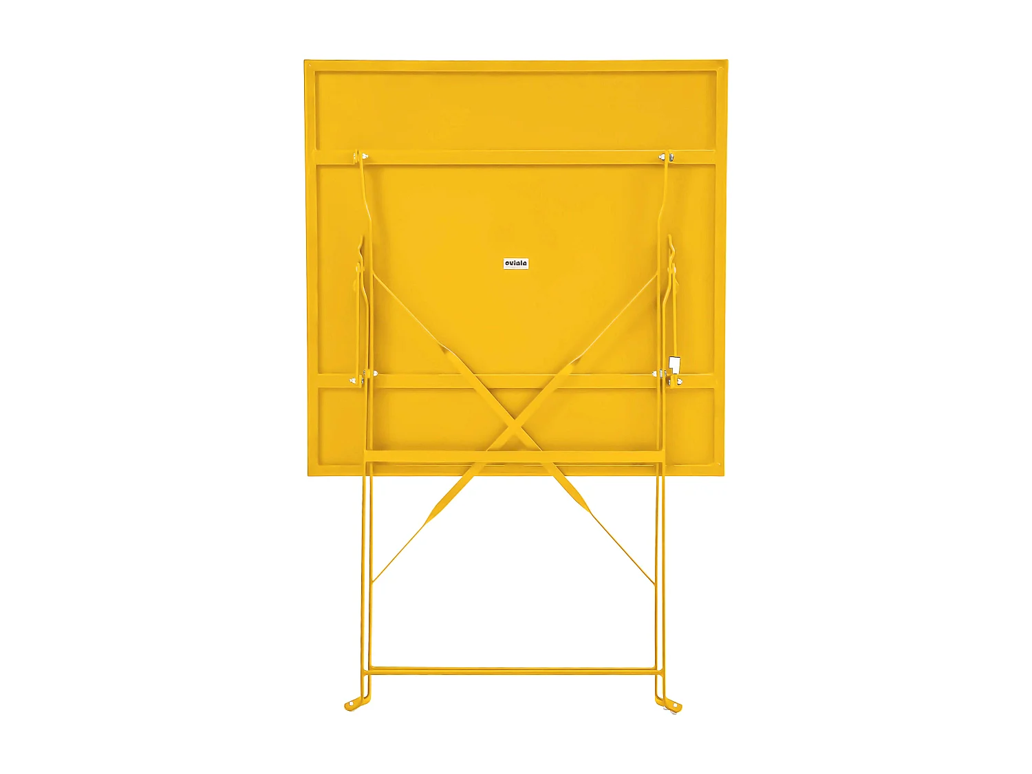 Tuintafel en 2 gele stalen stoelen