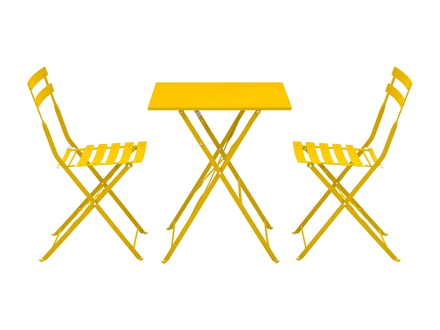 Table de jardin et 2 chaises acier jaune