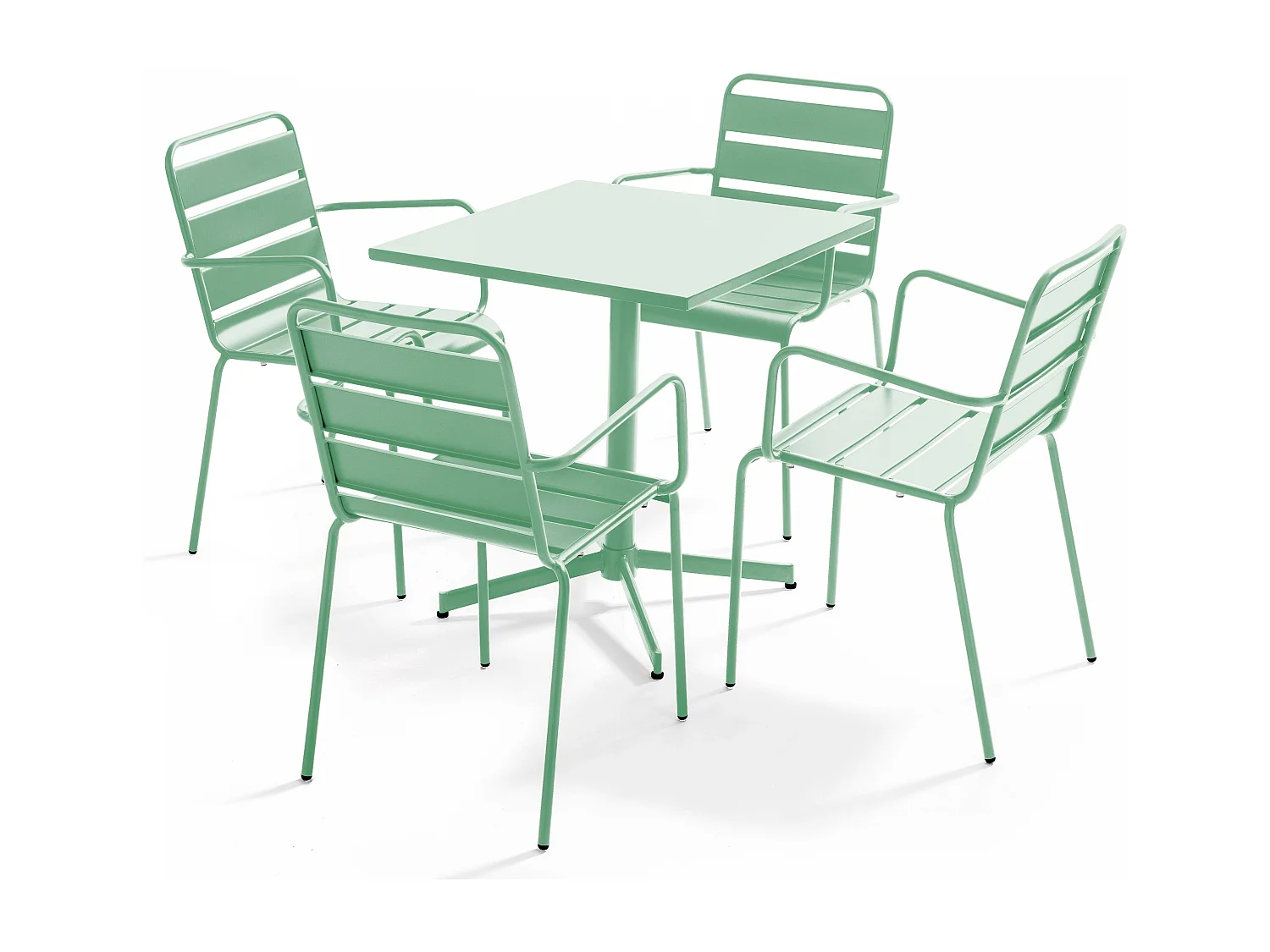 Ensemble table de jardin et 4 fauteuils en métal vert sauge - Palavas