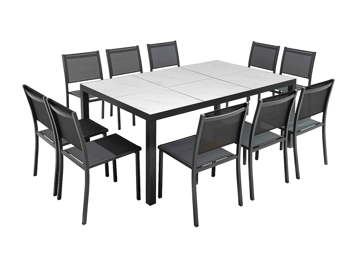 Ensemble table de jardin en céramique effet marbre avec 10 chaises  - Tivoli