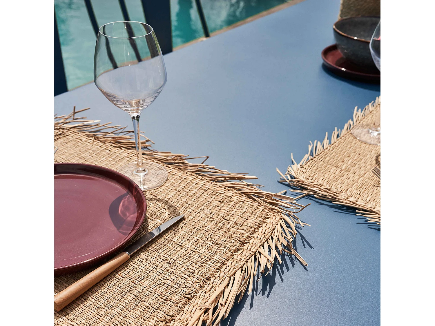 Ensemble table de jardin et 8 chaises bistrot en acier bleu pacific - Palavas