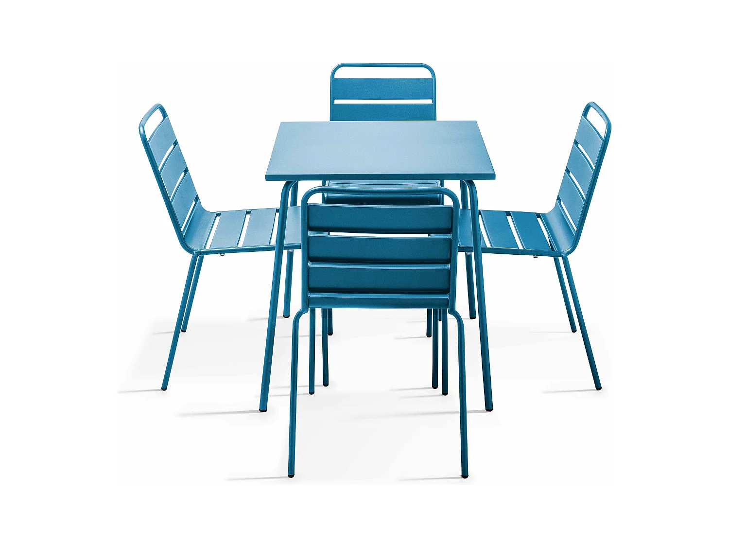 Ensemble table de jardin et 4 chaises en métal bleu pacific - Palavas