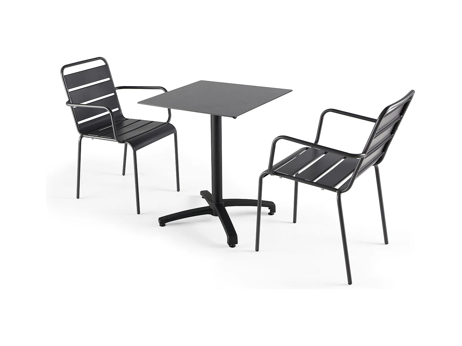 Ensemble table de jardin stratifié ardoise gris et 2 fauteuils gris