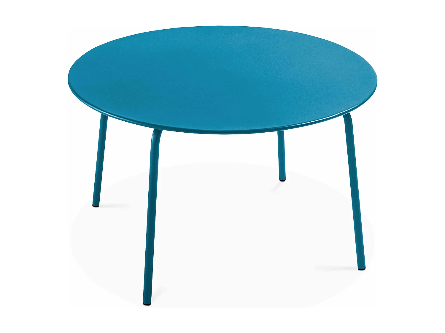 Set van een ronde tuin tafel en 6 stoelen in blauw pacific metaal